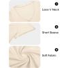 imageImily Bela Womens Sexy V Neck T Shirts Summer Lace Short Sleeve Slim Fit Y2k Going Out Crop TopsBeige
