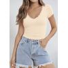 imageImily Bela Womens Sexy V Neck T Shirts Summer Lace Short Sleeve Slim Fit Y2k Going Out Crop TopsBeige
