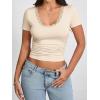 imageImily Bela Womens Sexy V Neck T Shirts Summer Lace Short Sleeve Slim Fit Y2k Going Out Crop TopsBeige