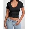 imageImily Bela Womens Sexy V Neck T Shirts Summer Lace Short Sleeve Slim Fit Y2k Going Out Crop TopsBlack