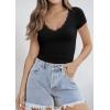 imageImily Bela Womens Sexy V Neck T Shirts Summer Lace Short Sleeve Slim Fit Y2k Going Out Crop TopsBlack