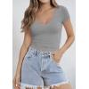 imageImily Bela Womens Sexy V Neck T Shirts Summer Lace Short Sleeve Slim Fit Y2k Going Out Crop TopsGrey