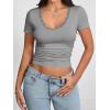 imageImily Bela Womens Sexy V Neck T Shirts Summer Lace Short Sleeve Slim Fit Y2k Going Out Crop TopsGrey