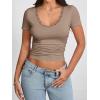 imageImily Bela Womens Sexy V Neck T Shirts Summer Lace Short Sleeve Slim Fit Y2k Going Out Crop TopsKhaki