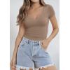 imageImily Bela Womens Sexy V Neck T Shirts Summer Lace Short Sleeve Slim Fit Y2k Going Out Crop TopsKhaki