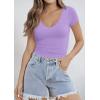 imageImily Bela Womens Sexy V Neck T Shirts Summer Lace Short Sleeve Slim Fit Y2k Going Out Crop TopsLight Purple