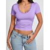 imageImily Bela Womens Sexy V Neck T Shirts Summer Lace Short Sleeve Slim Fit Y2k Going Out Crop TopsLight Purple