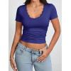 imageImily Bela Womens Sexy V Neck T Shirts Summer Lace Short Sleeve Slim Fit Y2k Going Out Crop TopsNavy