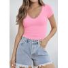 imageImily Bela Womens Sexy V Neck T Shirts Summer Lace Short Sleeve Slim Fit Y2k Going Out Crop TopsPink