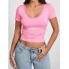 imageImily Bela Womens Sexy V Neck T Shirts Summer Lace Short Sleeve Slim Fit Y2k Going Out Crop TopsPink