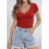imageImily Bela Womens Sexy V Neck T Shirts Summer Lace Short Sleeve Slim Fit Y2k Going Out Crop TopsRed