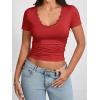 imageImily Bela Womens Sexy V Neck T Shirts Summer Lace Short Sleeve Slim Fit Y2k Going Out Crop TopsRed