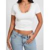 imageImily Bela Womens Sexy V Neck T Shirts Summer Lace Short Sleeve Slim Fit Y2k Going Out Crop TopsWhite