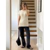 imageImily Bela Womens Short Sleeve Sweater Casual Crew Neck Rribbed Knit Split Pullover Summer Tunic TopsBeige