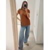 imageImily Bela Womens Short Sleeve Sweater Casual Crew Neck Rribbed Knit Split Pullover Summer Tunic TopsBrown
