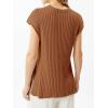 imageImily Bela Womens Short Sleeve Sweater Casual Crew Neck Rribbed Knit Split Pullover Summer Tunic TopsBrown