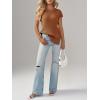 imageImily Bela Womens Short Sleeve Sweater Casual Crew Neck Rribbed Knit Split Pullover Summer Tunic TopsBrown