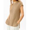 imageImily Bela Womens Short Sleeve Sweater Casual Crew Neck Rribbed Knit Split Pullover Summer Tunic TopsKhaki