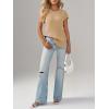 imageImily Bela Womens Short Sleeve Sweater Casual Crew Neck Rribbed Knit Split Pullover Summer Tunic TopsKhaki
