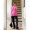 imageImily Bela Womens Short Sleeve Sweater Casual Crew Neck Rribbed Knit Split Pullover Summer Tunic TopsPink