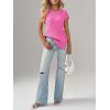 imageImily Bela Womens Short Sleeve Sweater Casual Crew Neck Rribbed Knit Split Pullover Summer Tunic TopsPink