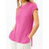 imageImily Bela Womens Short Sleeve Sweater Casual Crew Neck Rribbed Knit Split Pullover Summer Tunic TopsPink