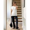 imageImily Bela Womens Short Sleeve Sweater Casual Crew Neck Rribbed Knit Split Pullover Summer Tunic TopsWhite
