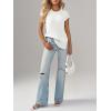 imageImily Bela Womens Short Sleeve Sweater Casual Crew Neck Rribbed Knit Split Pullover Summer Tunic TopsWhite
