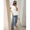 imageImily Bela Womens Short Sleeve Sweater Casual Crew Neck Rribbed Knit Split Pullover Summer Tunic TopsWhite