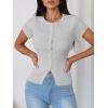 imageImily Bela Womens Short Sleeve Sweater Tops Summer Button Down Casual Ribbed Knit Slim Fit Cropped Cardigan ShirtsGrey