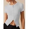 imageImily Bela Womens Short Sleeve Sweater Tops Summer Button Down Casual Ribbed Knit Slim Fit Cropped Cardigan ShirtsGrey