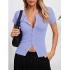 imageImily Bela Womens Short Sleeve Sweater Tops Summer Button Down Casual Ribbed Knit Slim Fit Cropped Cardigan ShirtsLight Purple