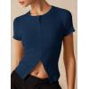 imageImily Bela Womens Short Sleeve Sweater Tops Summer Button Down Casual Ribbed Knit Slim Fit Cropped Cardigan ShirtsNavy