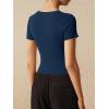 imageImily Bela Womens Short Sleeve Sweater Tops Summer Button Down Casual Ribbed Knit Slim Fit Cropped Cardigan ShirtsNavy