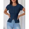 imageImily Bela Womens Short Sleeve Sweater Tops Summer Button Down Casual Ribbed Knit Slim Fit Cropped Cardigan ShirtsNavy