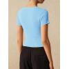 imageImily Bela Womens Short Sleeve Sweater Tops Summer Button Down Casual Ribbed Knit Slim Fit Cropped Cardigan ShirtsSky Blue
