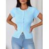 imageImily Bela Womens Short Sleeve Sweater Tops Summer Button Down Casual Ribbed Knit Slim Fit Cropped Cardigan ShirtsSky Blue