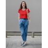 imageImily Bela Womens Short Sleeve Sweaters Casual Crewneck Crochet Knit Summer Loose Trendy Pullover TopsRed