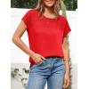 imageImily Bela Womens Short Sleeve Sweaters Casual Crewneck Crochet Knit Summer Loose Trendy Pullover TopsRed
