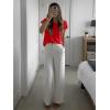 imageImily Bela Womens Short Sleeve Sweaters Casual Crewneck Crochet Knit Summer Loose Trendy Pullover TopsRed