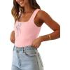 imageImily Bela Womens Square Neck Tank Top Sleeveless Ribbed Slim Fitted Casual Basic Crop TopPink