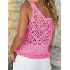 imageImily Bela Womens Summer Crochet Tank Tops Knit Sleeveless Scoop Neck Sweater Vest Boho Hollow Out Cover UpsBright Pink