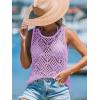 imageImily Bela Womens Summer Crochet Tank Tops Knit Sleeveless Scoop Neck Sweater Vest Boho Hollow Out Cover UpsPurple