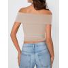 imageImily Bela Womens Summer Off The Shoulder Tops Casual Asymmetrical Slim Fit Y2K Going Out Cropped ShirtsApricot