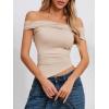 imageImily Bela Womens Summer Off The Shoulder Tops Casual Asymmetrical Slim Fit Y2K Going Out Cropped ShirtsApricot