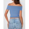 imageImily Bela Womens Summer Off The Shoulder Tops Casual Asymmetrical Slim Fit Y2K Going Out Cropped ShirtsBaby Blue