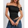 imageImily Bela Womens Summer Off The Shoulder Tops Casual Asymmetrical Slim Fit Y2K Going Out Cropped ShirtsBlack