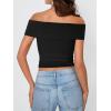 imageImily Bela Womens Summer Off The Shoulder Tops Casual Asymmetrical Slim Fit Y2K Going Out Cropped ShirtsBlack