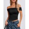 imageImily Bela Womens Summer Off The Shoulder Tops Casual Asymmetrical Slim Fit Y2K Going Out Cropped ShirtsBlack