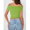 imageImily Bela Womens Summer Off The Shoulder Tops Casual Asymmetrical Slim Fit Y2K Going Out Cropped ShirtsGreen